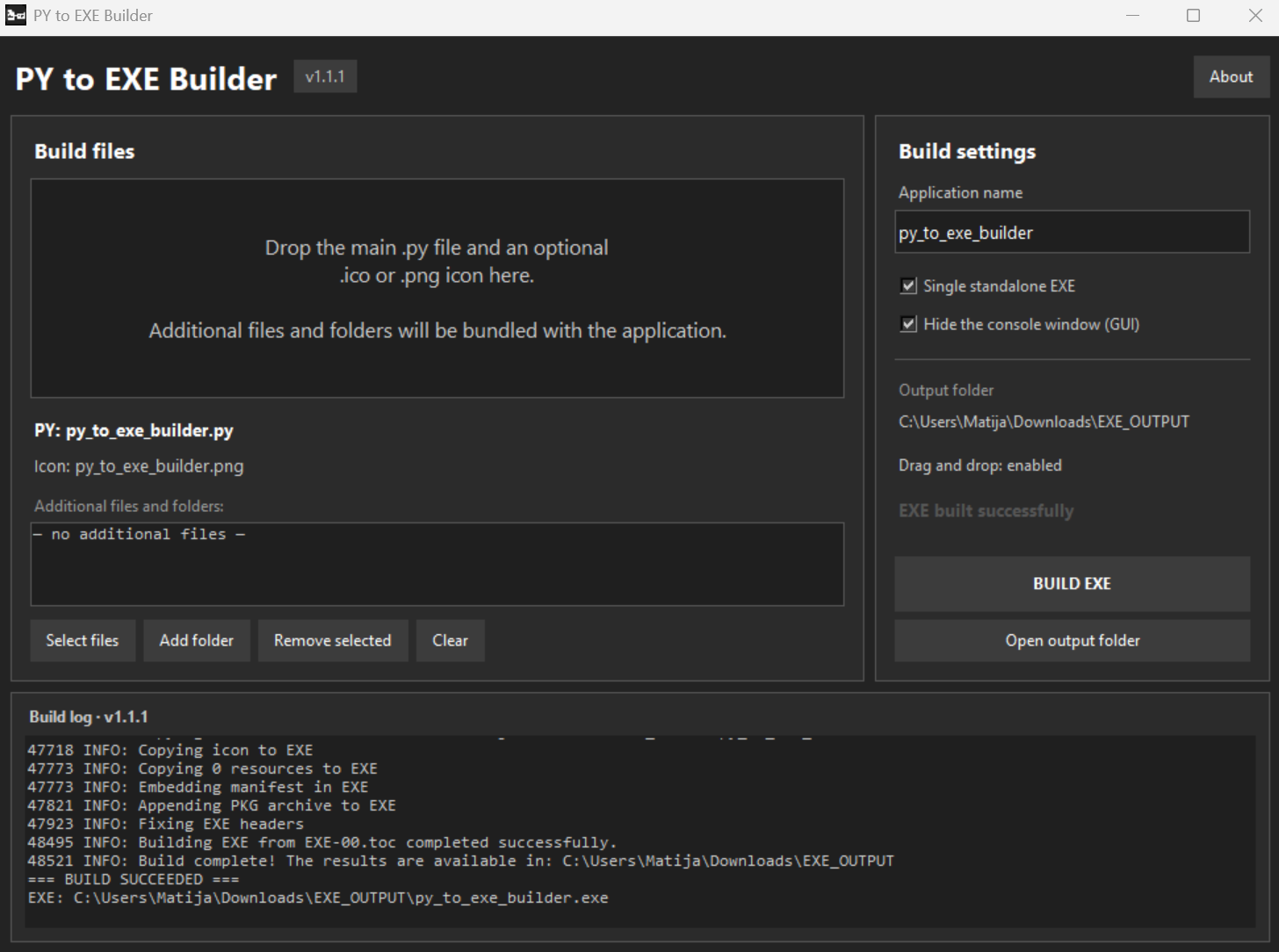 PY to EXE builder screenshot
